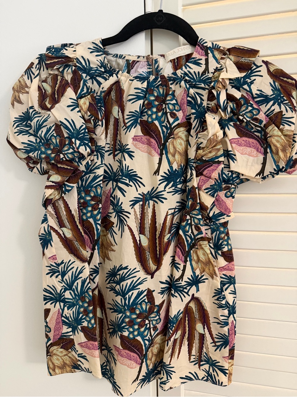 Ulla Johnson Cream Floral Blouse with Teal & Purple Accents
